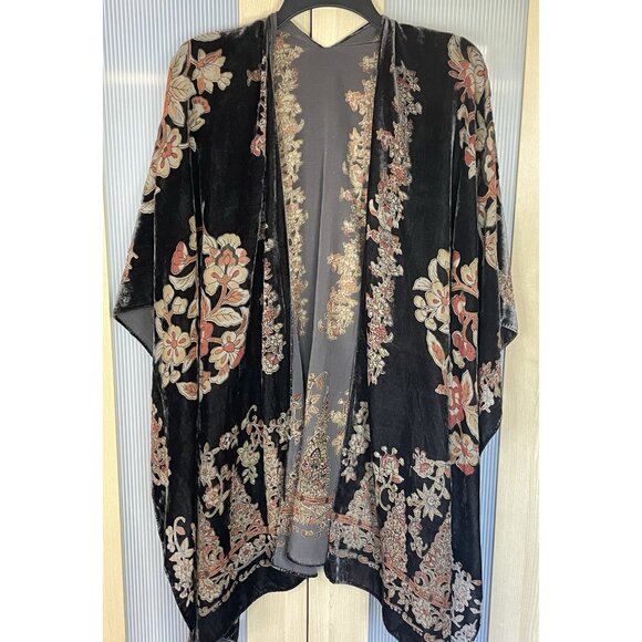 Lovestitch Kimono Leila Burnout Velvet One Size Party Holiday Boho Hippie Top - Picture 2 of 5